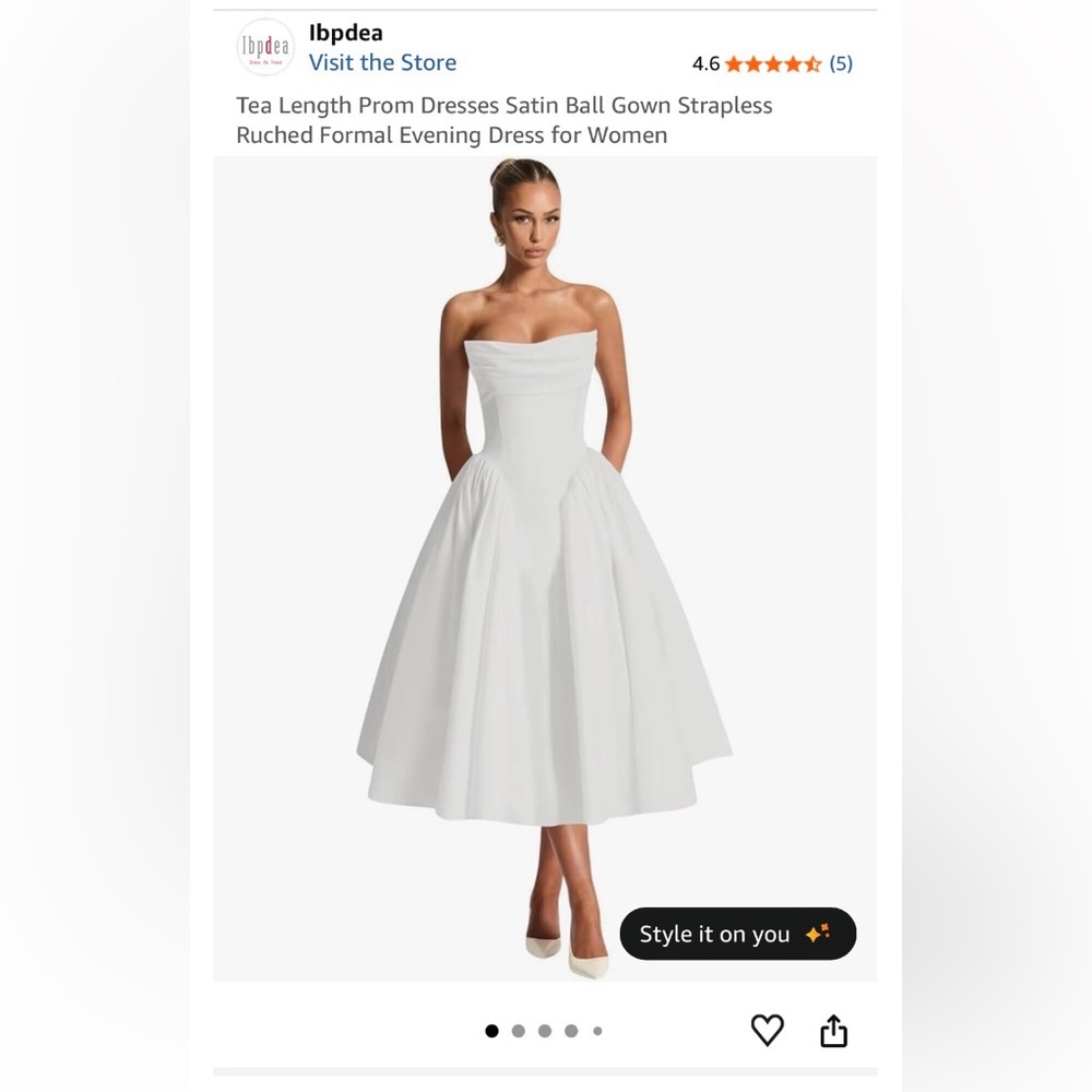 Tea Length Dress Satin Ball Gown Strapless Ruched Formal Size 14